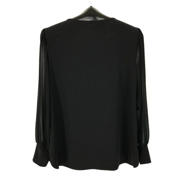 Calvin Klein Sheer Sleeve Blouse Women's Size Medium Black Stretch Career Party - Picture 6 of 12